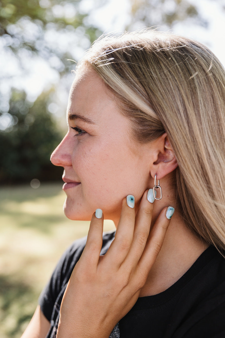 Silver Double Oval Drop Earring