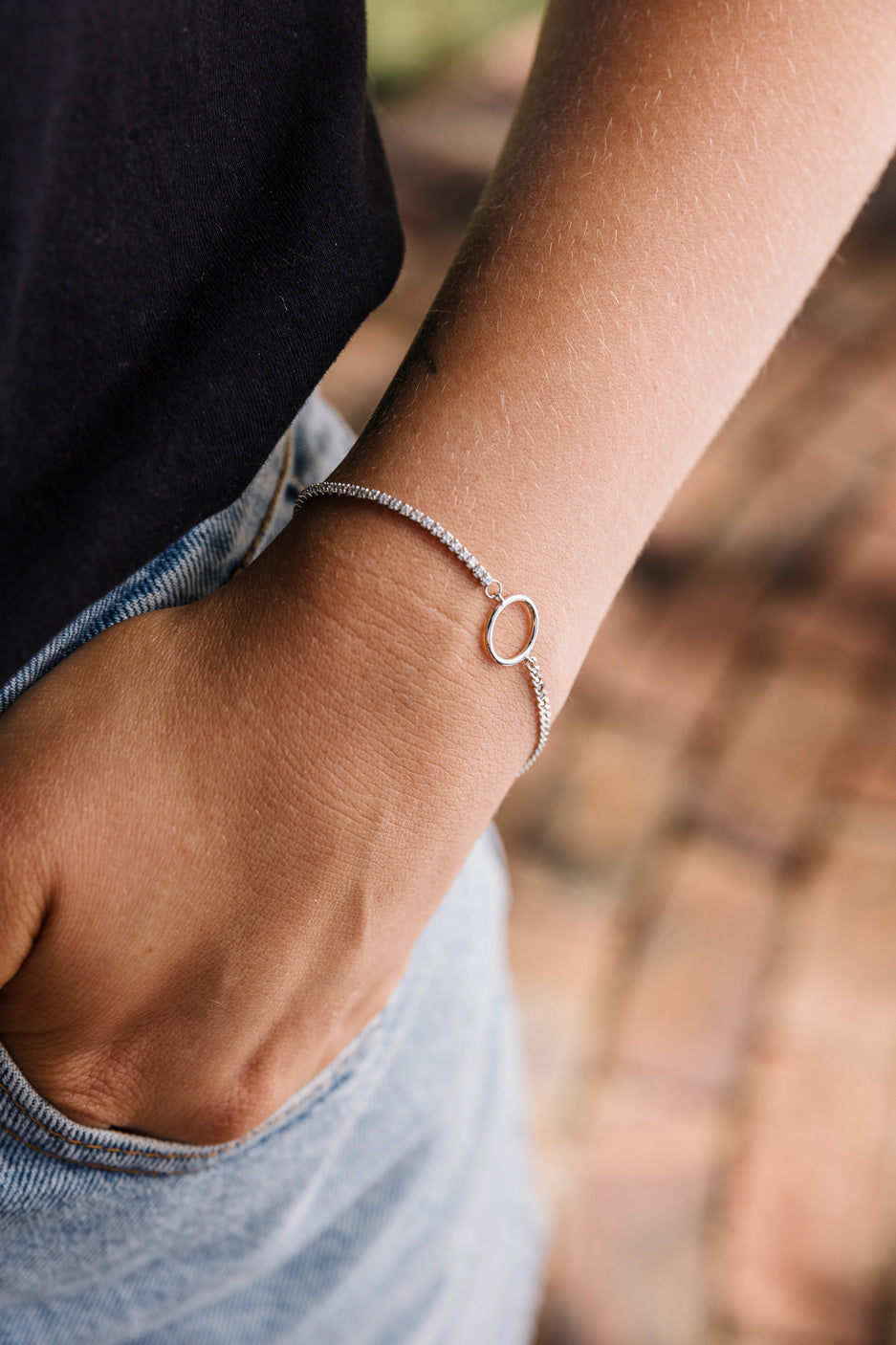 Silver Tennis Bracelet with Hoop